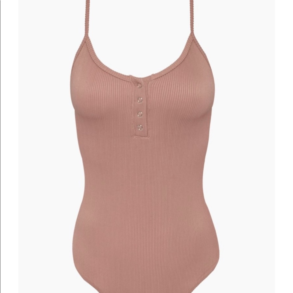 BUTTON FRONT RIBBED ONE PIECE SWIMSUIT PINK - M